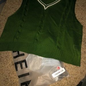 Sweater vest- dark green with white. Brand new
